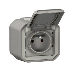 Zásuvka 069731L PlexoN sivá s clonkami, 250V/16A, IP55/IK07, komplet na povrch