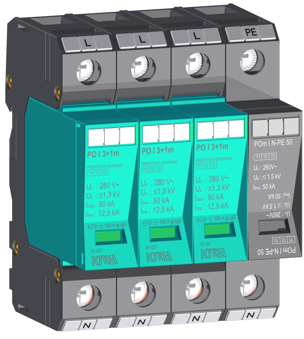 Ochrana 81.027 prepäťová PO I 3+1m N-PE (280V/12,5kA) "B" (+C) KIWA