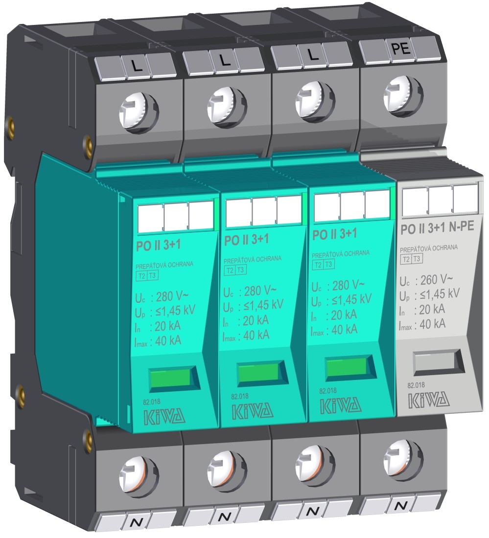 Ochrana 82.018 prepäťová PO II 3+1 N-PE (280V/40kA) "C"(+D) KIWA