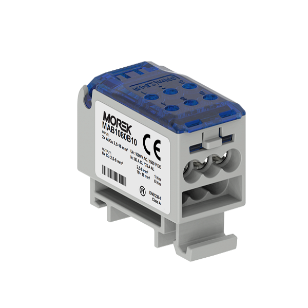 Blok distribučný OJL 135A (MAB1080B10), 2x2,5-16mm2 Cu/Al / 6x2,5-6mm2 Cu modrý
