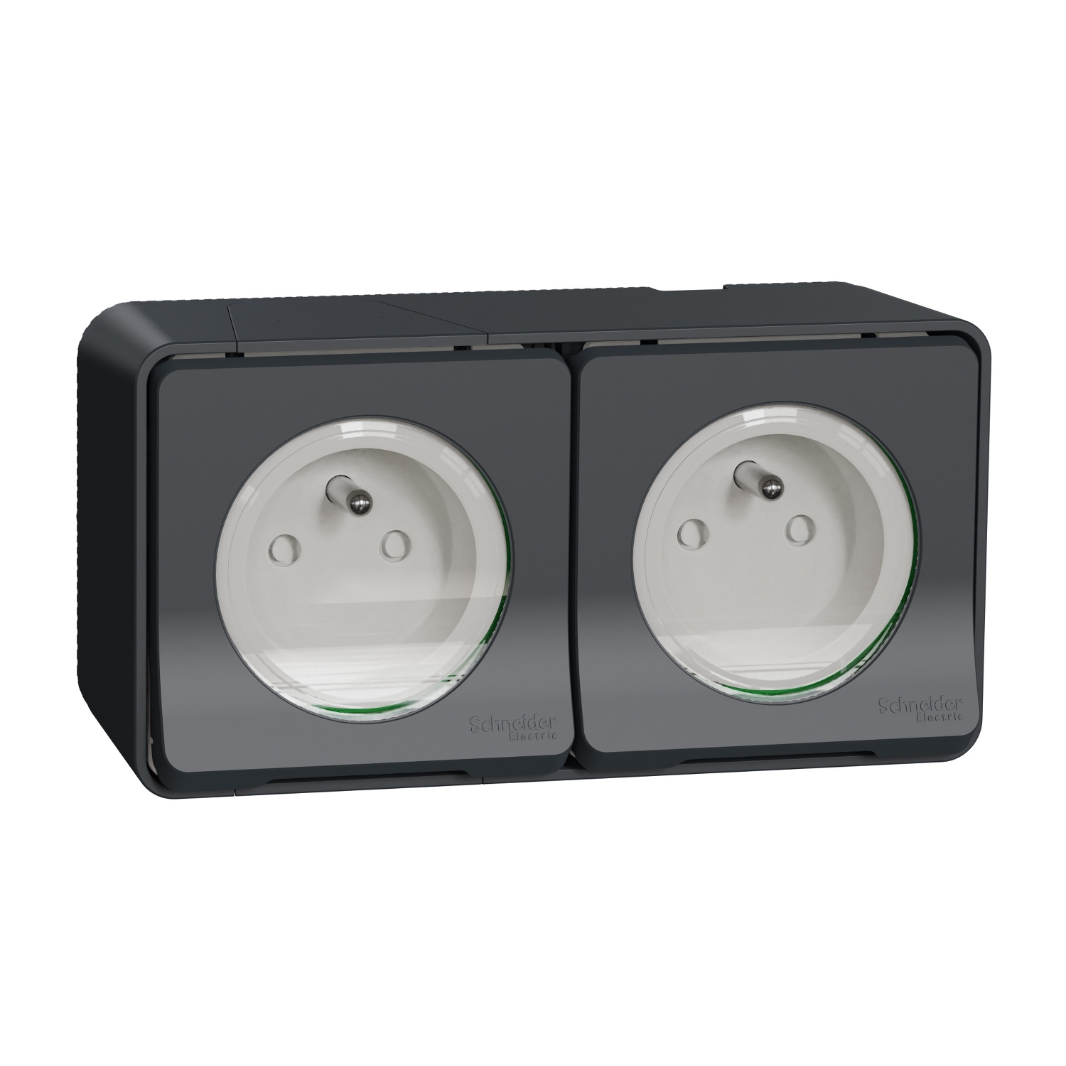 Zásuvka MUR36028 (C1) 2-nás. antracit povrch. mont. komplet 16A IP55 IK08 Mureva Styl