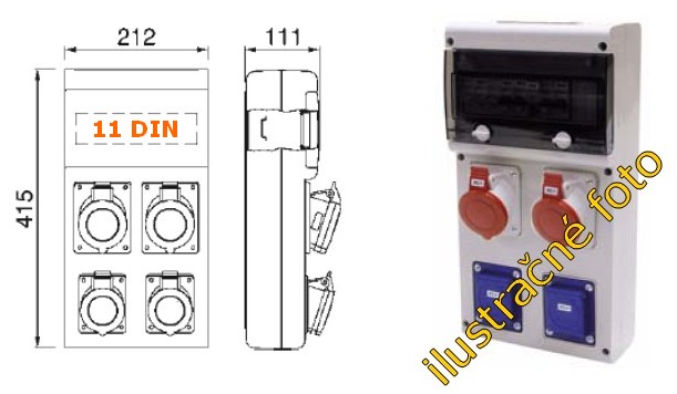 Rozvodnica zásuvková 632.3122-012F2, 5p, 1x32A/400V, 1x16A/400V, 2x230V domová, istená s chráničom, IP44 SCAME