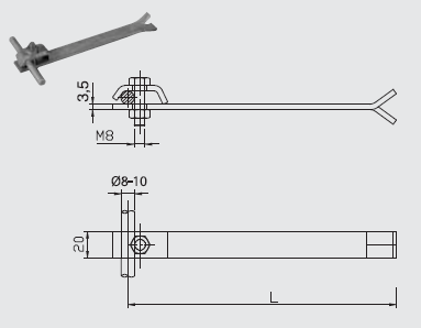 Podpera PV 02 do muriva, l=200mm FeZn ZIN (f311120)