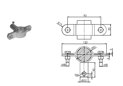 Držiak ST 05 OB k oddialenému bleskozvodu na potrubie pr.48mm FeZn ZIN (f615115)