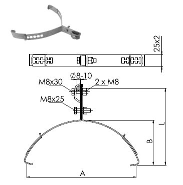 Podpera PV 15 UNI. V (255-310) na vrchol krovu veľká - nastaviteľná šírka 255-310mm FeZn ZIN (f312410)