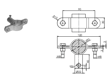 Držiak ST 06 OB k oddialenému bleskozvodu na potrubie pr.60mm FeZn ZIN (f615116)