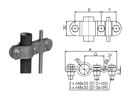 Svorka ST 05 guľatina - potrubie 1 1/2" FeZn ZIN (f615105)