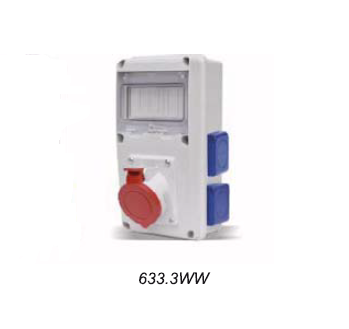 Rozvodnica zásuvková 633.3WW, 5p, 1x32A/400V, 4x230V domová, neistená 6M, IP44 SCAME