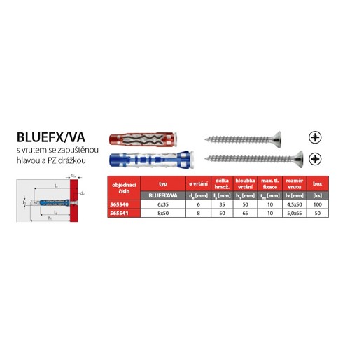 Hmoždinka BLUEFIX/VA 565540 6x35 s vrutom (bal=100ks)